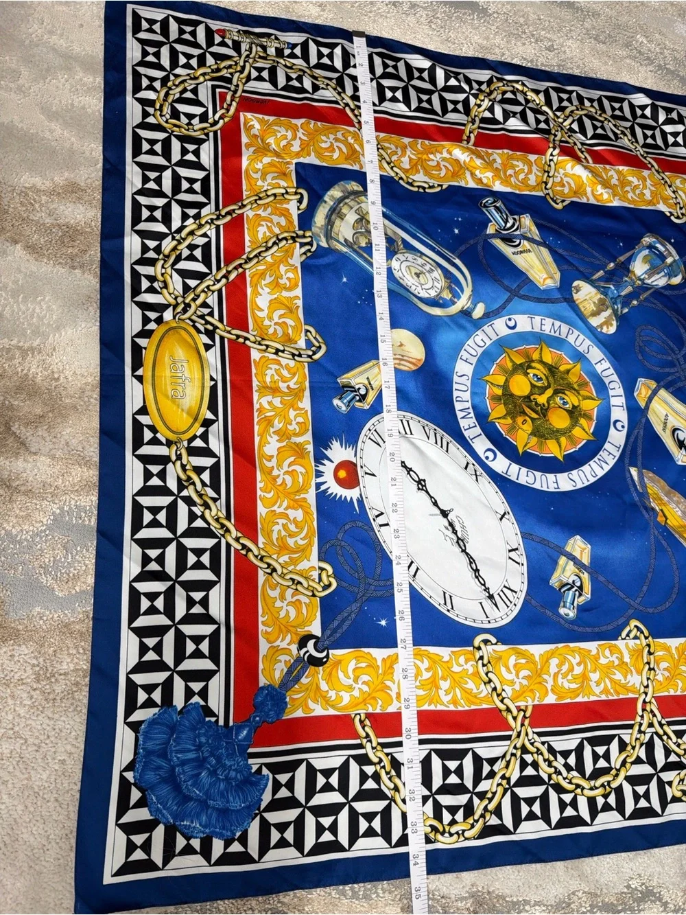 JAFRA Blue Gold Black Red Decorative Silk-Style Scarf